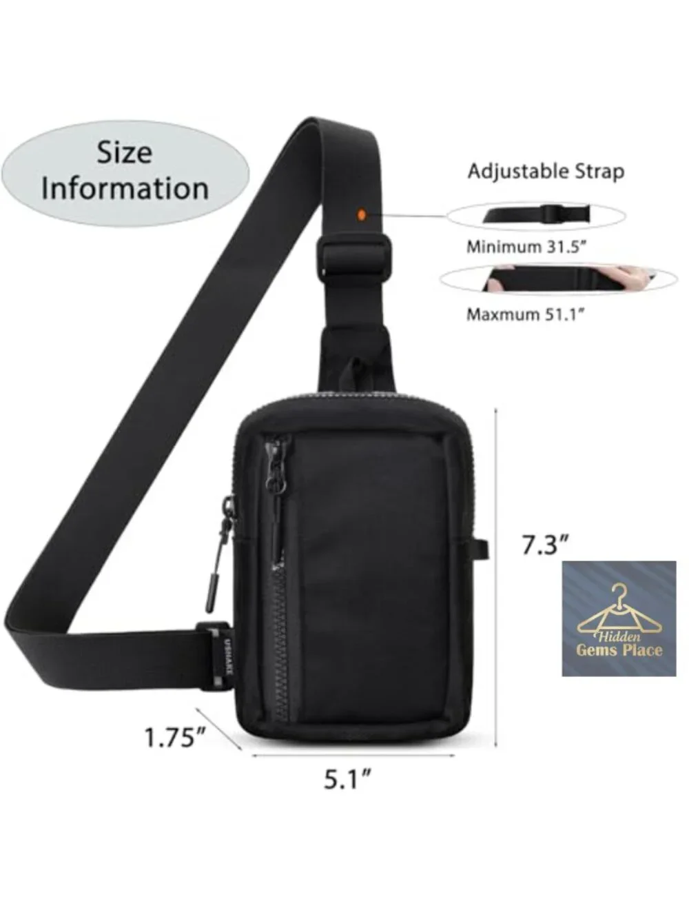 Mini Sling Bag Crossbody - Lightweight Water Resistant Nylon Travel Hiking